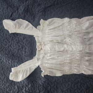Meraki White Smocked Blouse with Ruffled Sleeves